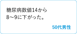 糖尿病数値14から8〜9に下がった。　50代男性